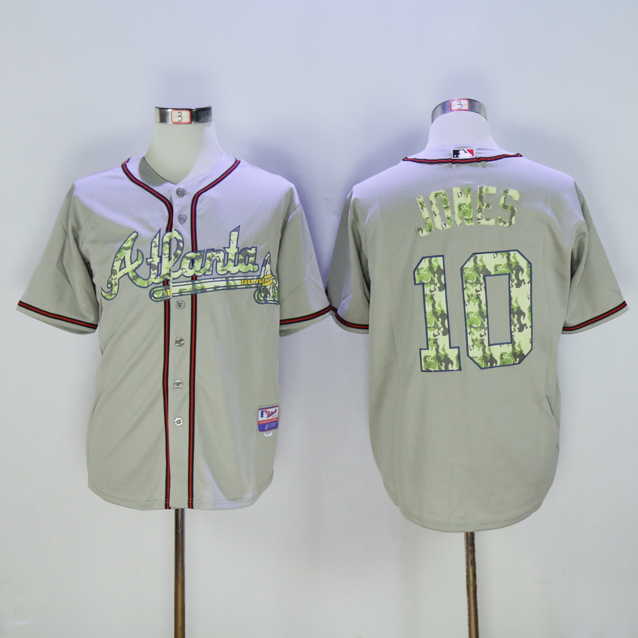 Men Atlanta Braves 10 Jones Grey Camo MLB Jerseys